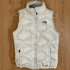The North Face 550 White Goose Down Puffer Vest with Blue Lining